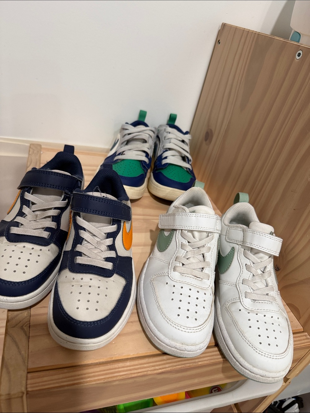 Nike Kids Triple Pack: White/Green, Navy/Orange, Blue/Green Sneakers